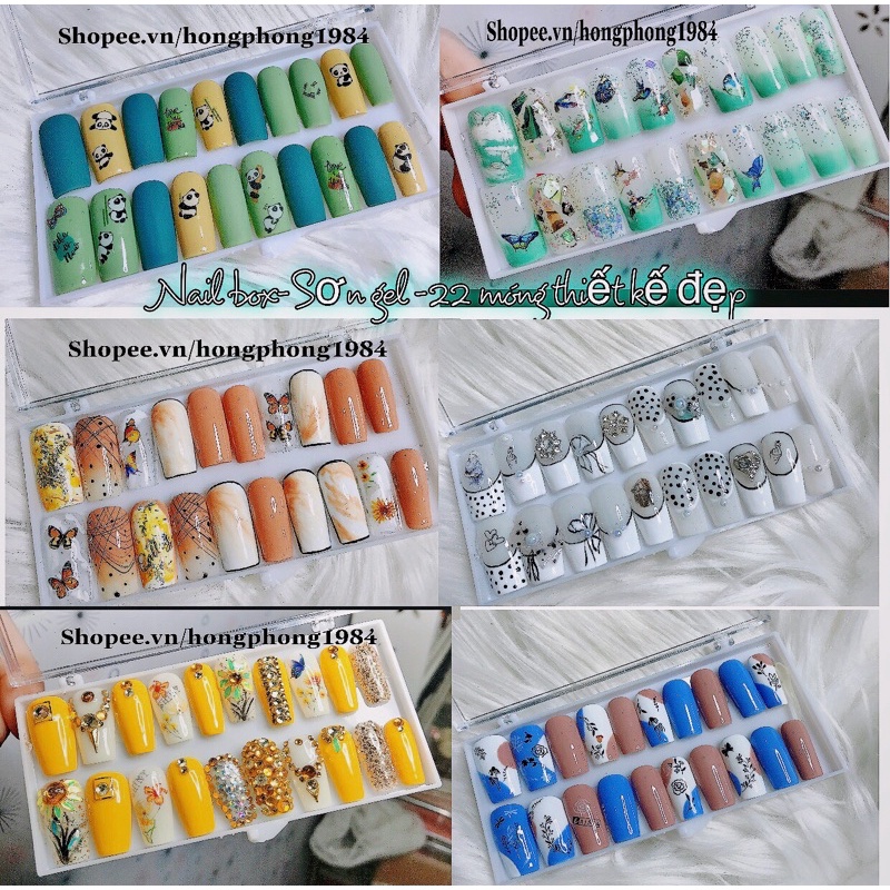 Móng úp dán thiết kế- Nail box sơn gel 12-14-20-22 Móng đủ cỡ kèm keo ,dũa . Thợ Nail chuyên nghiệp làm.