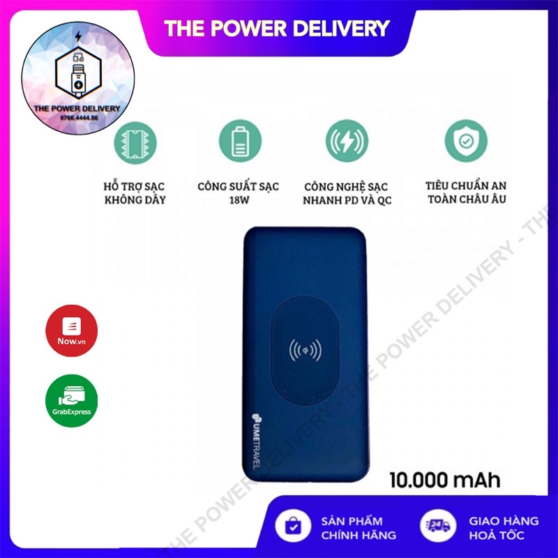 Pin sạc dự phòng Wireless Li-polymer 10000mAH UMETRAVEL PW1, SẠC KHÔNG DÂY TIỆN LỢI - Bảo hành 3 tháng 1 đổi 1