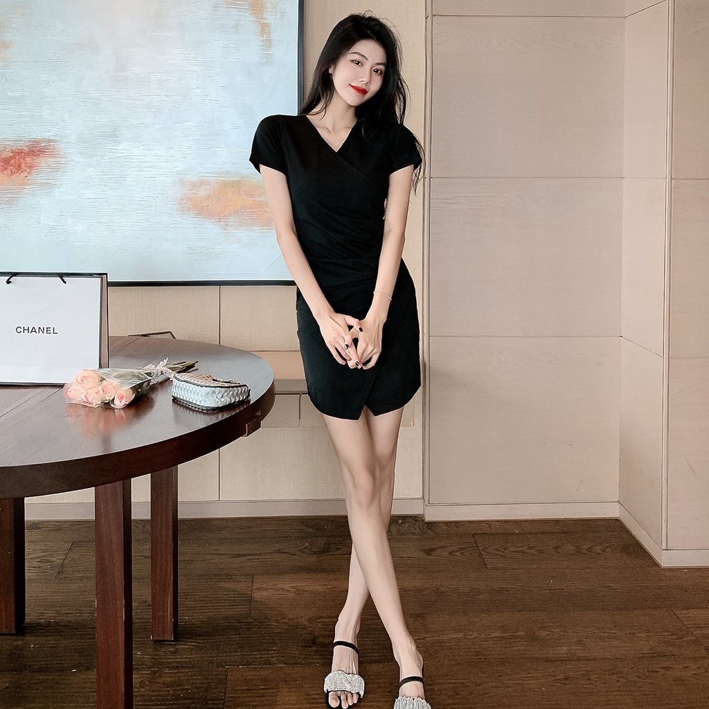 Đầm Ôm Body Cổ Chữ V Gợi Cảm Phong Cách Hàn Quốc Mới
