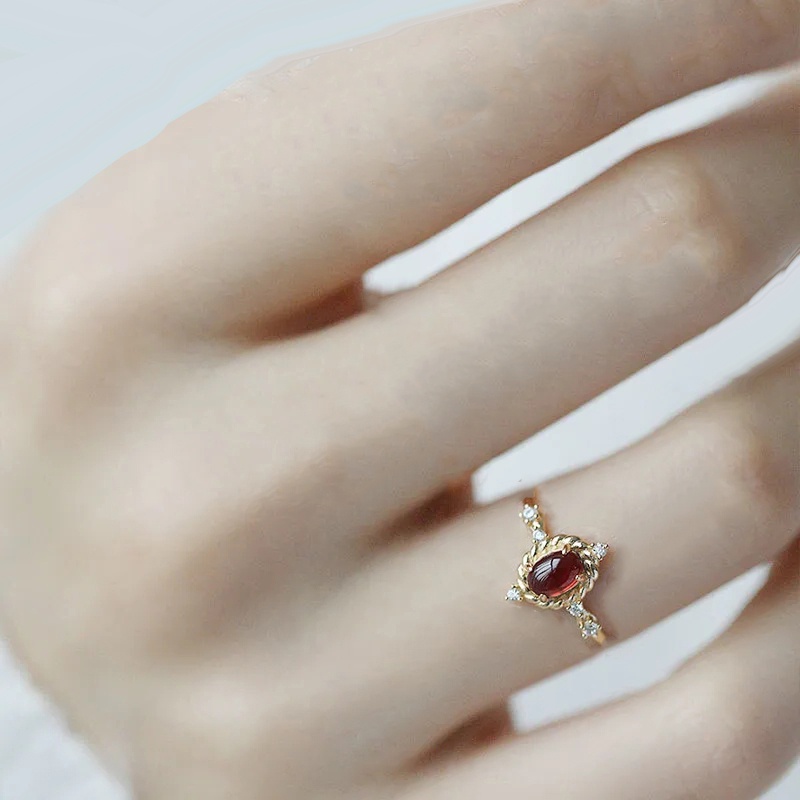 Nhẫn Đeo Tay Bạc 925 Đính Đá Pha Lê Đỏ Phong Cách Retro Thời Trang Hàn Quốc