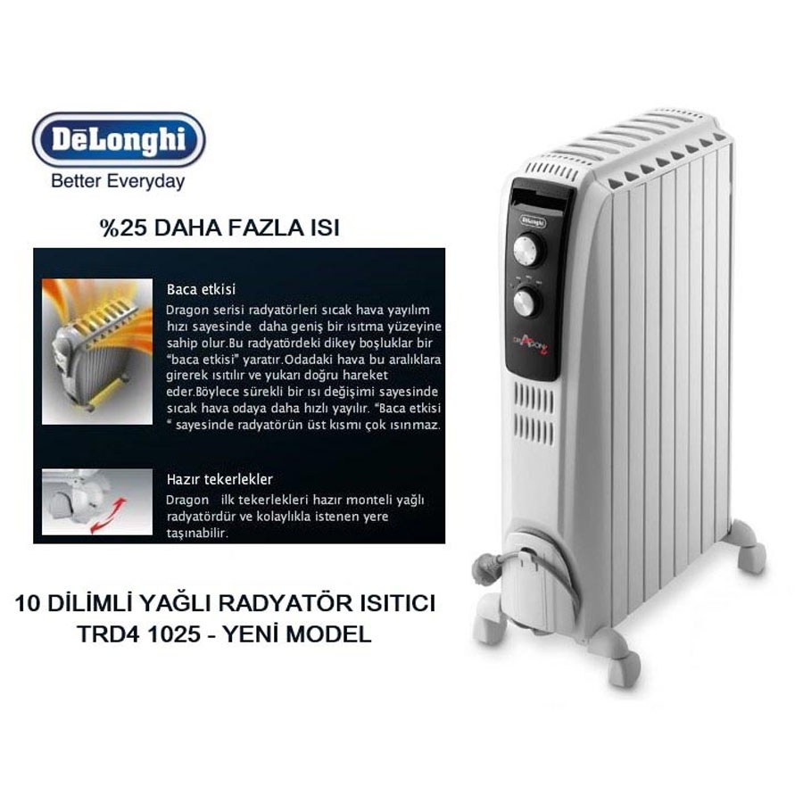 Máy sưởi dầu Delonghi Dragon4 TRD41025 10 thanh [Hàng chính hãng, Bảo hành 3 năm]