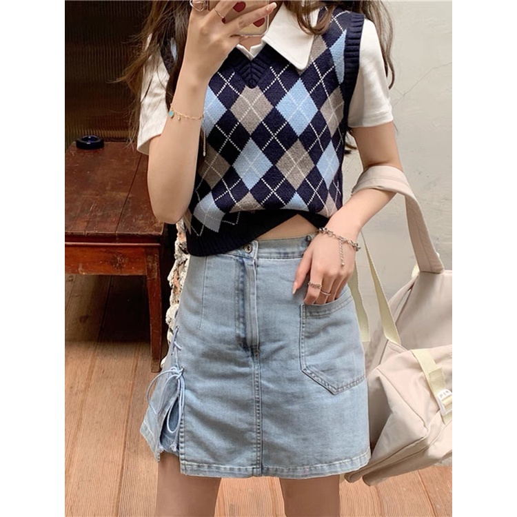 (có sẵn) Áo gile (ghi lê) len cổ chữ V vạt chéo 1 cúc nữ kẻ lượn sóng phong cách hàn quốc - tiemmaimeo1987 | BigBuy360 - bigbuy360.vn