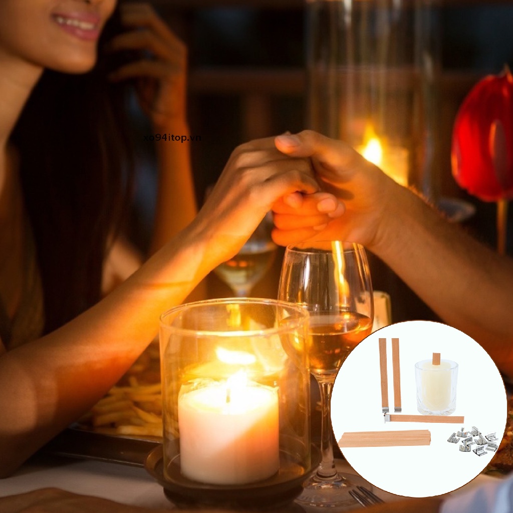 Xoitop Set 100 Lõi Nến Gỗ Tự Nhiên Kèm Giá Đỡ Sắt