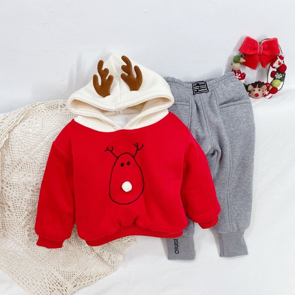 Áo Hoodie Nỉ Bông Tuần Lộc Cho Bé Trai, Bé Gái MinKy BABY