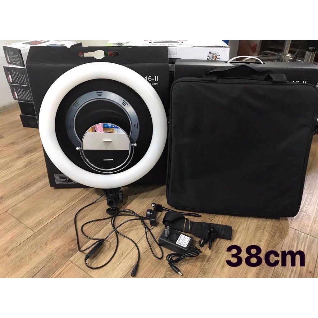 Đèn LED livestream size lớn 38cm tặng kèm gương loại xịn (có adapter nguồn + túi vải) không kèm chân đèn