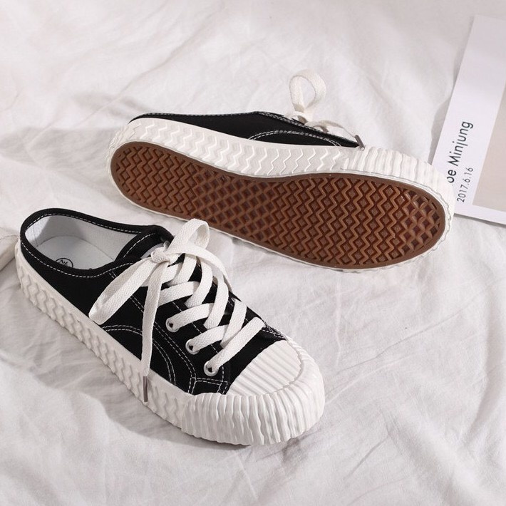 Giày sục thể thao nữ vải canvas đạp gót sục nữ đế độn màu đen trơn cao 3p form rộng LAPA - LP088