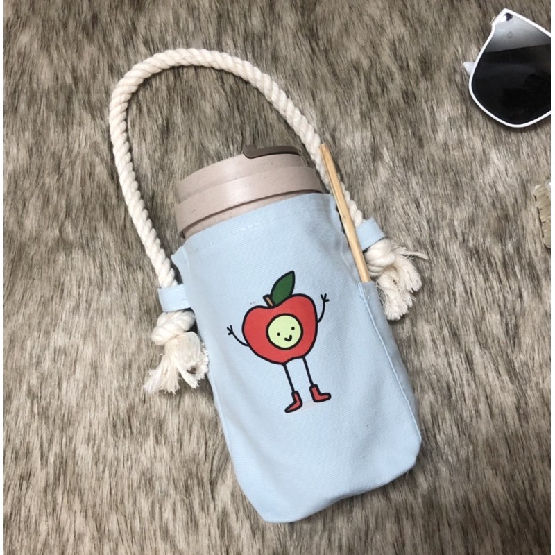 TÚI BÌNH NƯỚC, LY NƯỚC VẢI CANVAS MÀU CANH IN HÌNH BOTTLE BAG, CUP BAG