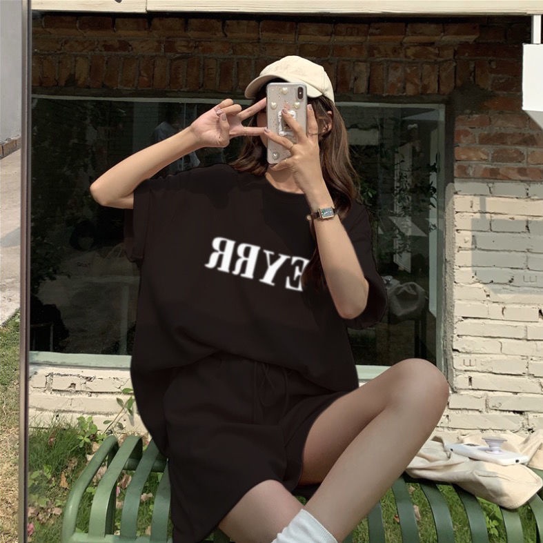 COZOK Màu Sắc set Áo Thun Ngắn Tay Form Rộng Và Quần short Thời Trang Dành Cho Nữ