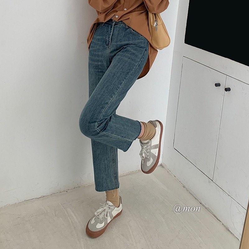 2101349 Quần jeans nữ ống đứng form vừa dáng basic ulzzang màu xanh vintage có size