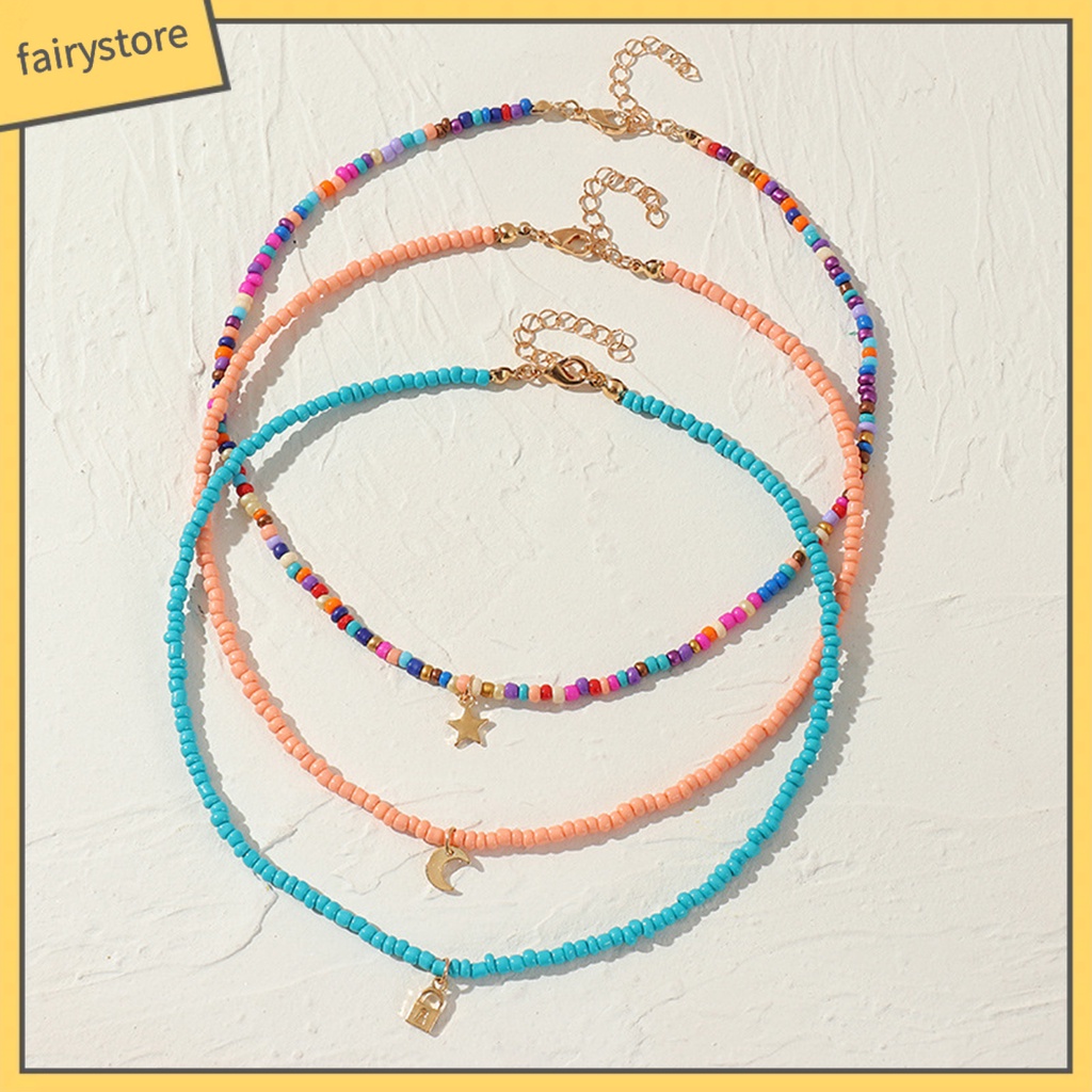 Set 3 Vòng Cổ Choker Bằng Hạt Hình Ngôi Sao Mặt Trăng Thân Thiện Với Da
