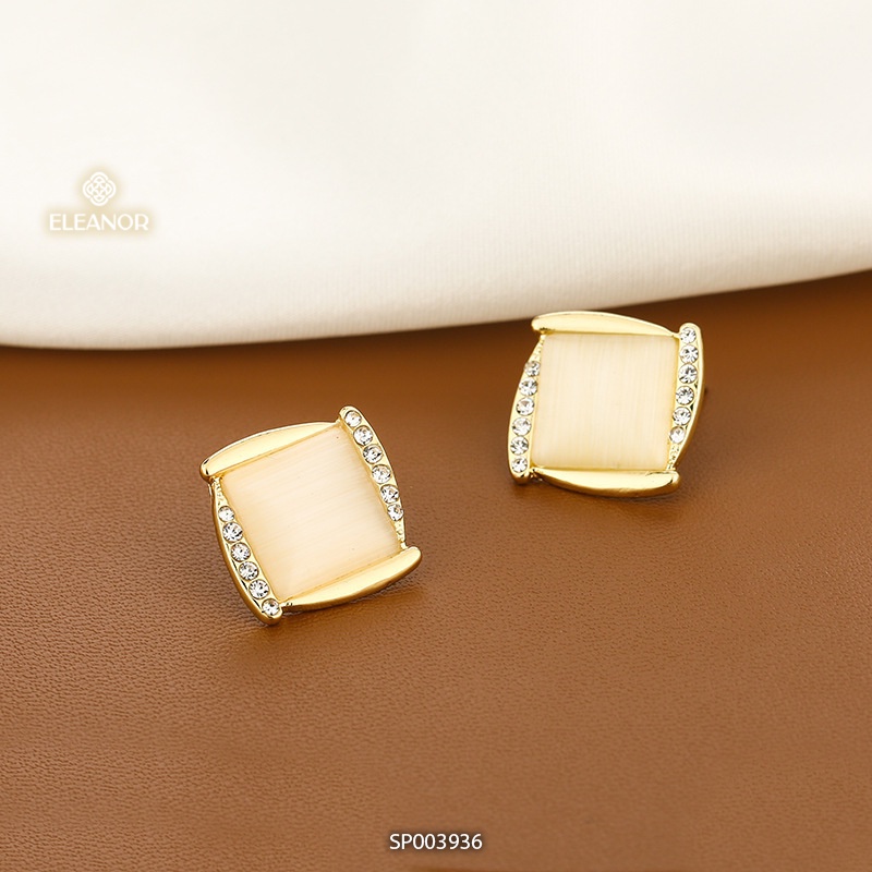 Bông tai nữ chuôi bạc 925 Eleanor Accessories hình thoi đính đá viền phụ kiện trang sức 3936