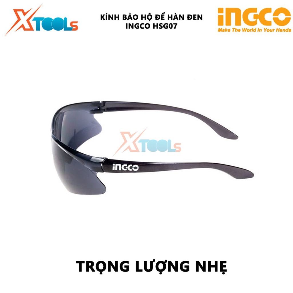 Kính bảo hộ dùng để hàn INGCO HSG07 | Kính bảo hộ an toàn Chất liệu PC Màu tối 10 Trọng lượng nhẹ, thoải mái khi đeo, tầ