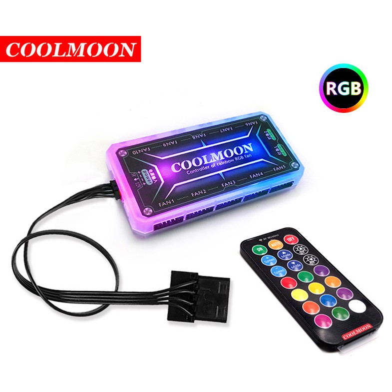 Bộ Hub Kết Nối Nguồn Và Điều Khiển Fan Led RGB Coolmoon Có Led Trên Hub - Phiên Bản Mới Nhất