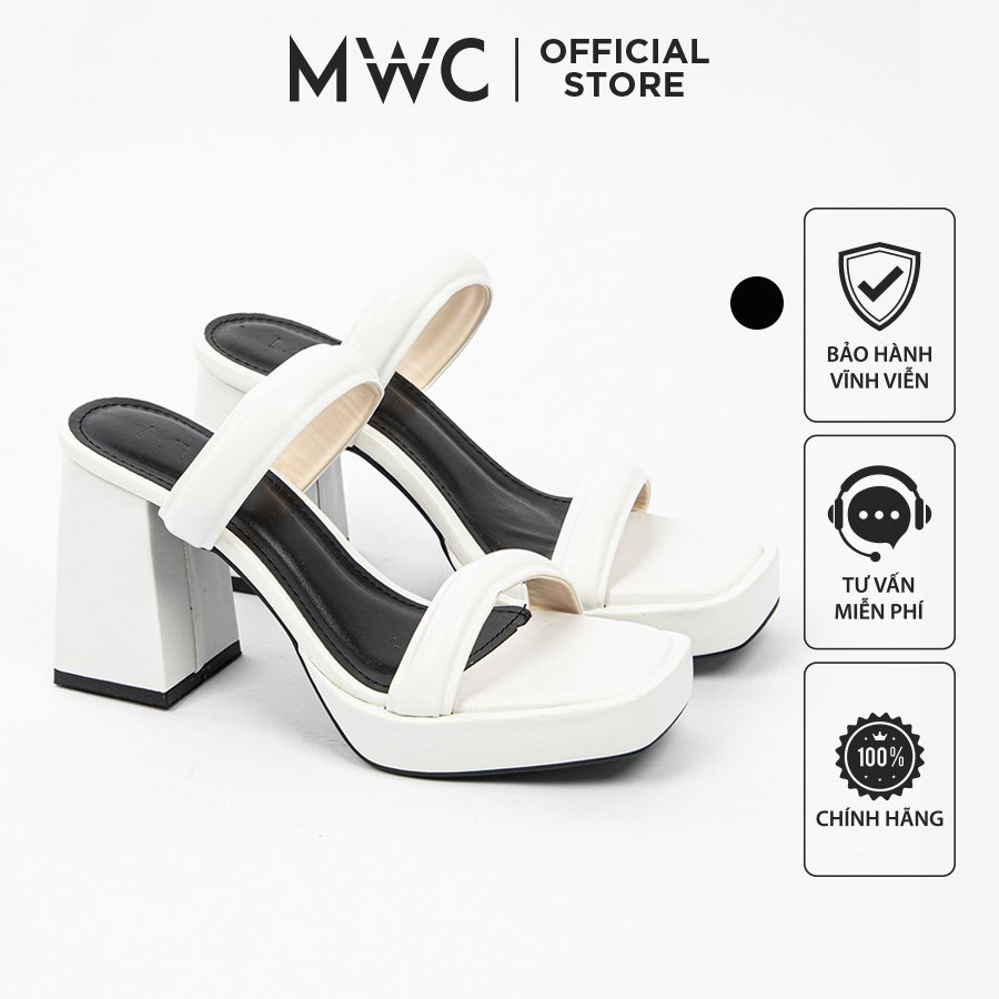 Dép Cao Gót MWC 4357 - Dép Cao Gót Đế Đúp Gót Vuông 9p 2 Quai Ngang Cách Điệu Thời Trang