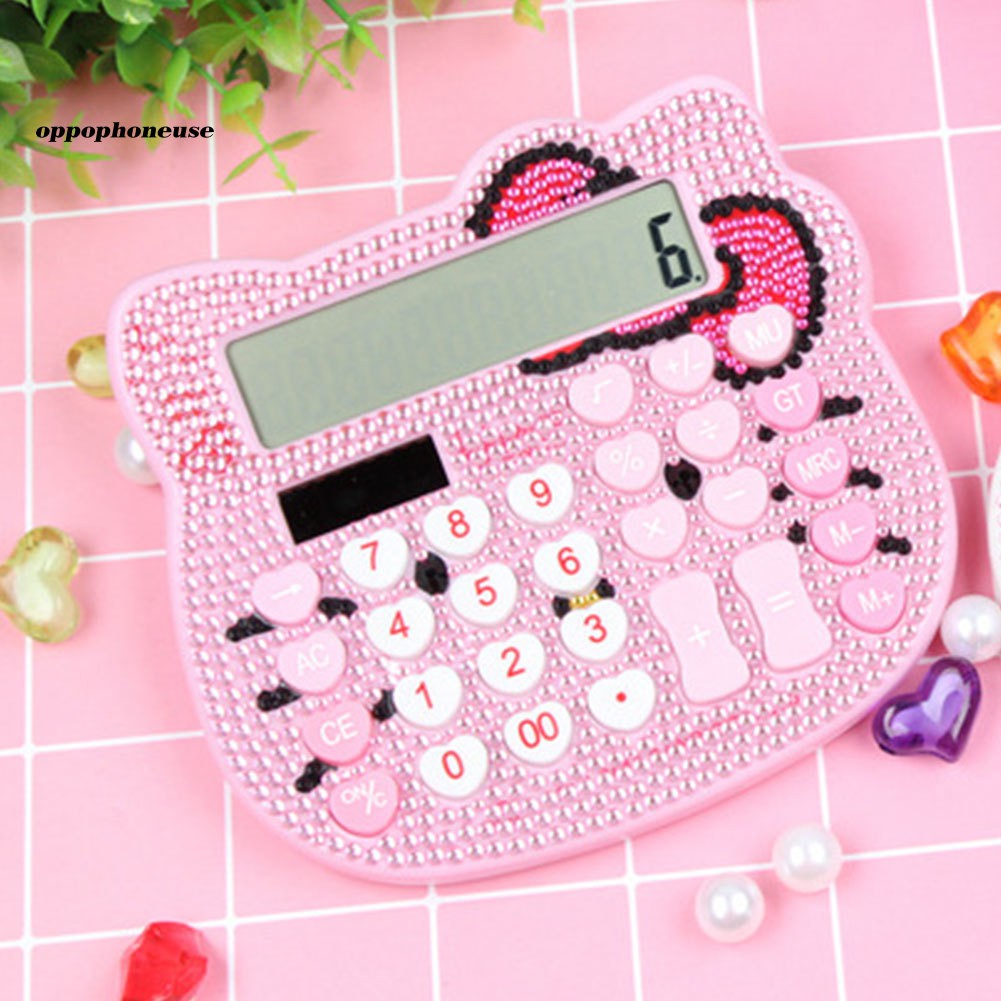 Máy tính cầm tay hình mèo Hello Kitty đính đá đáng yêu