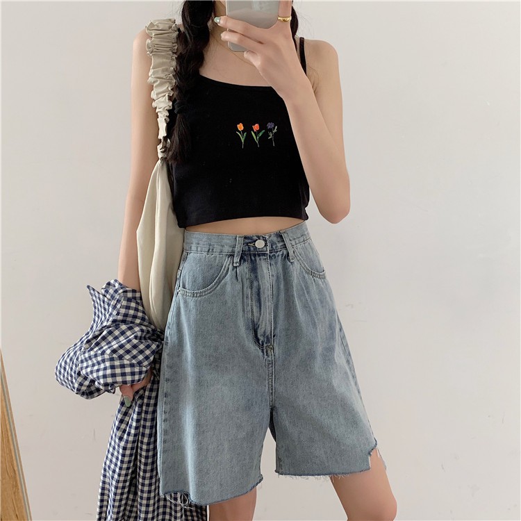 Quần short jean nữ ulzzang Yinxx, quần sọc jean rách phong cách Hàn Quốc QSJ02