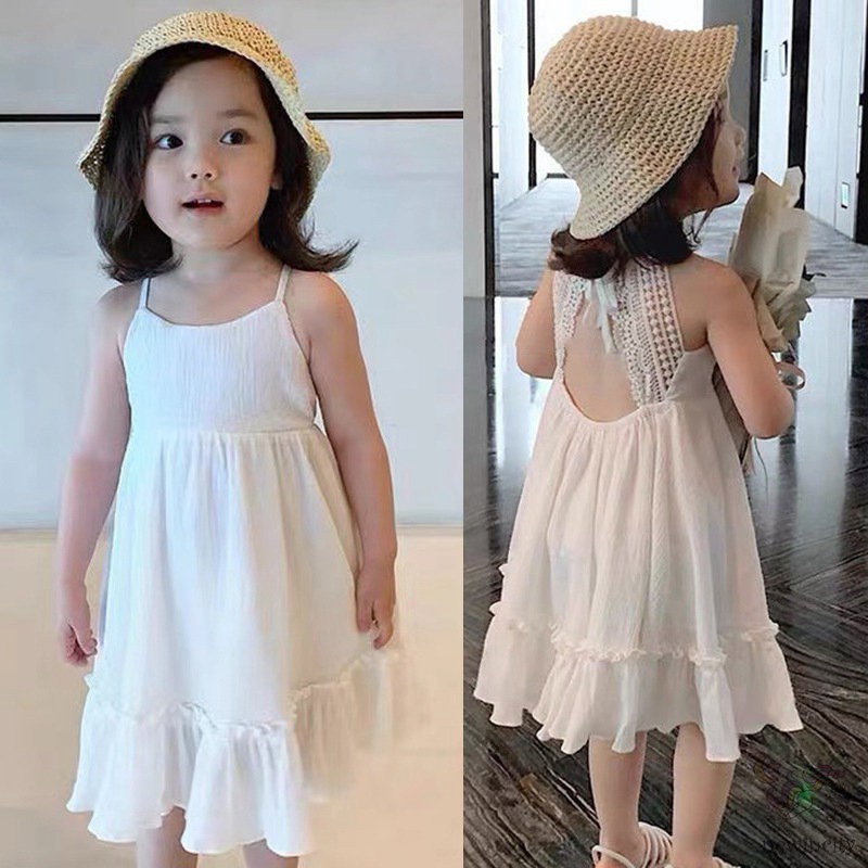 Đầm công chúa hở lưng phối ren phong cách mùa hè Hàn Quốc sành điệu cho bé gái