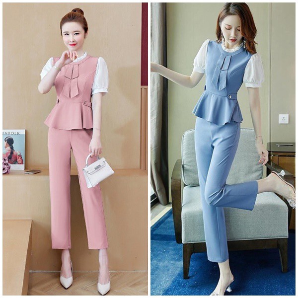 HÀNG NHẬP - SET BỘ CÔNG SỞ ÁO PEPLUM PHỐI MÀU QUẦN BAGGY THANH LỊCH - LCT570360