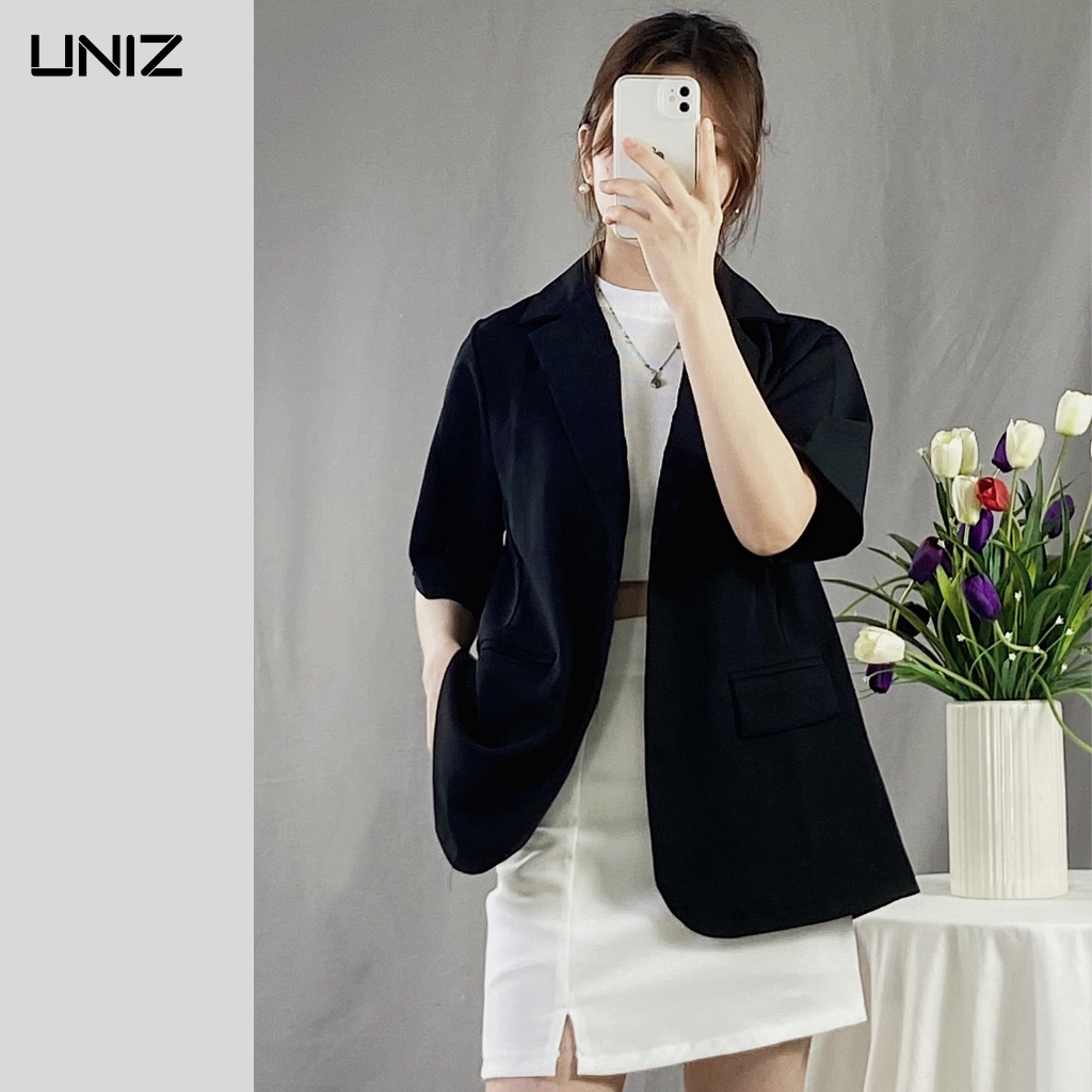 (Ảnh thật) Áo khoác blazer nữ CỘC TAY form rộng chất dày dặn UNIZ 6087