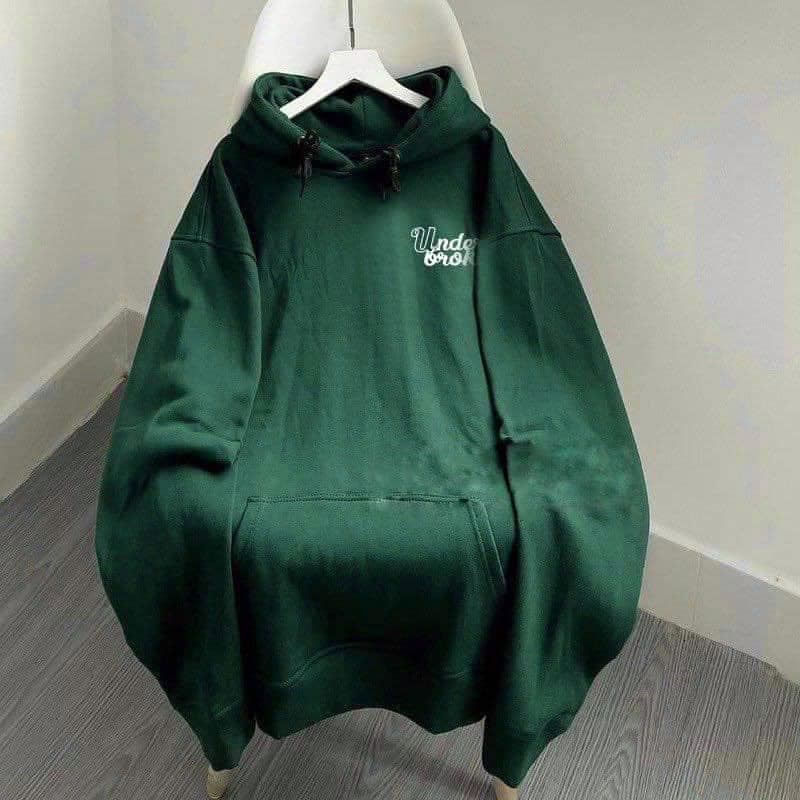 Áo hoodie nam nữ from rộng màu xanh rêu in chữ, áo khoác nỉ hoodie Vati