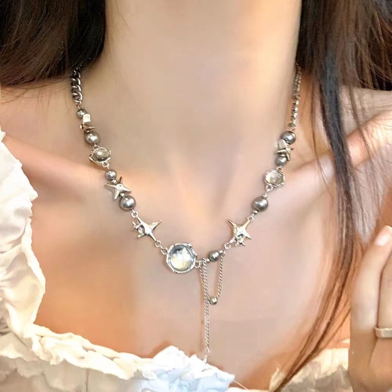 Vòng Cổ Tua Rua Đính Đá Zircon Mặt Trăng Phong Cách Hip Hop Mới Cho Nữ
