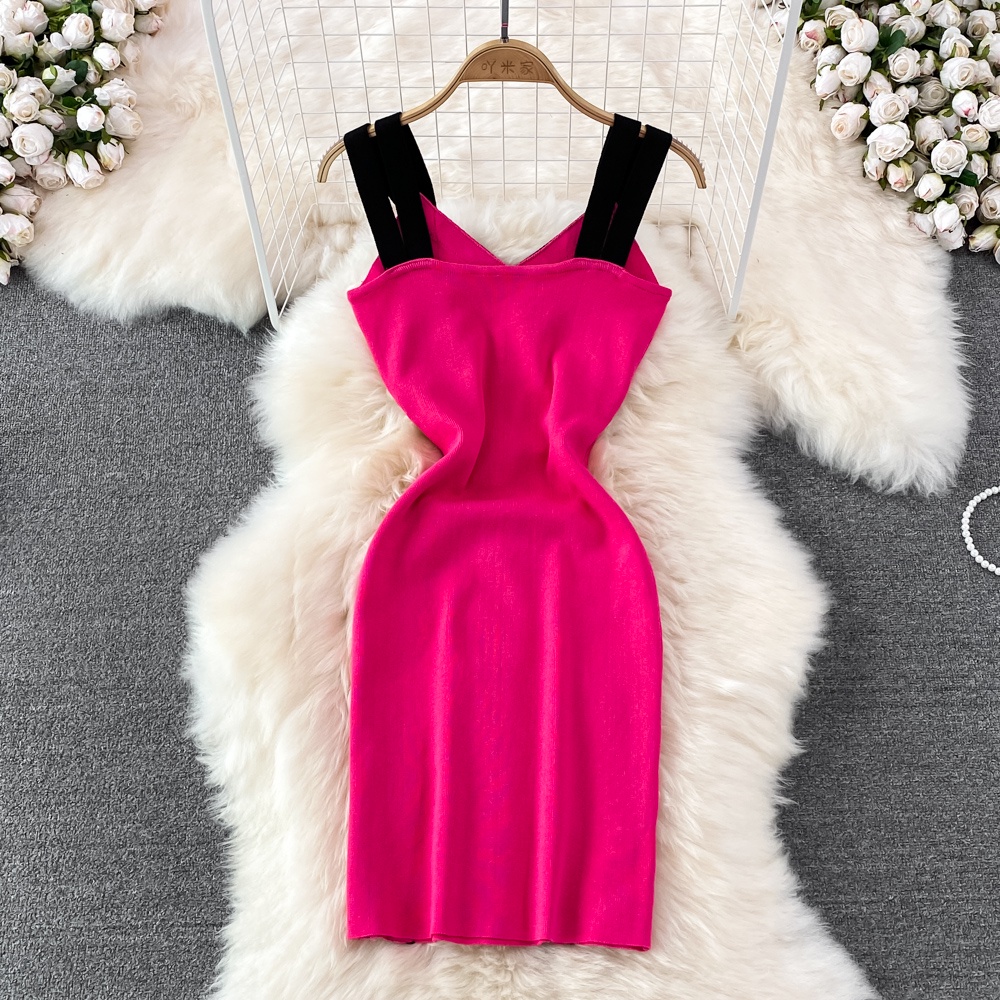 Váy 2 dây body len dệt kim đầm ôm nữ phối màu sexy gợi cảm sang chảnh tiểu thư bánh bèo cute hàng quảng châu cao cấp