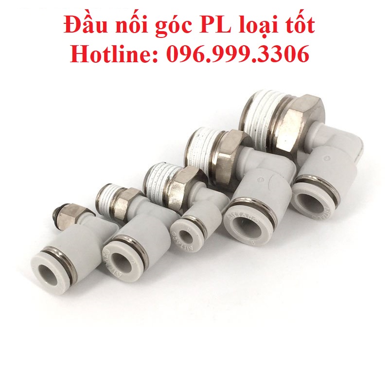 |HÀNG XỊN| Đầu nối góc PL Inox màu trắng loại tốt ren ngoài khí nén, phun sương giá sỉ