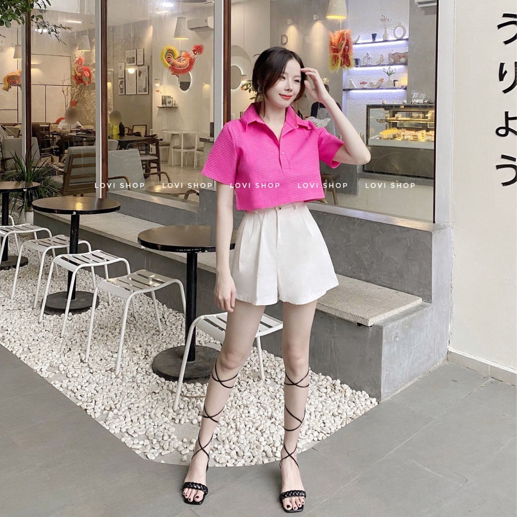 LOVI SHOP Áo sơ mi croptop polo cổ bẻ/ cổ trụ tay ngắn chất xốp cao cấp 7 màu