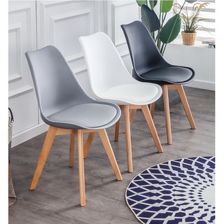 Ghế chân gỗ lưng nhựa mặt nệm Eames dành cho phòng ăn cà phê văn phòng phong cách hiện đại trẻ trung