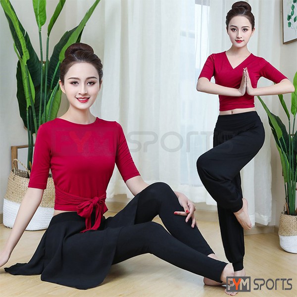 Set Yoga - áo crop buộc dây quần alibaba [ BH GIẶT MÁY 6THÁNG ] Bộ đồ tập yoga che khuyết điểm, siêu thoáng khí,mềm mịn