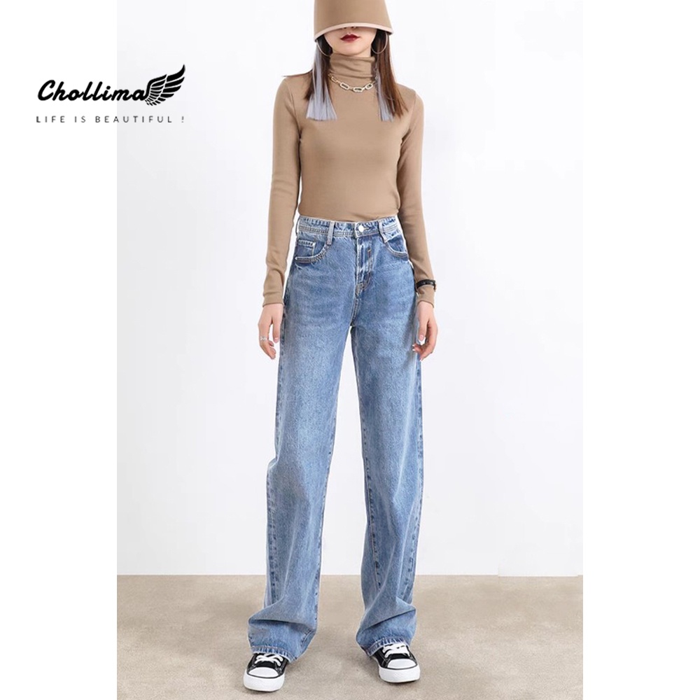 Quần baggy jeans nữ Chollima ống rộng SIMPLE JEAN dài 98cm QD050 ulzzang phong cách hàn quốc
