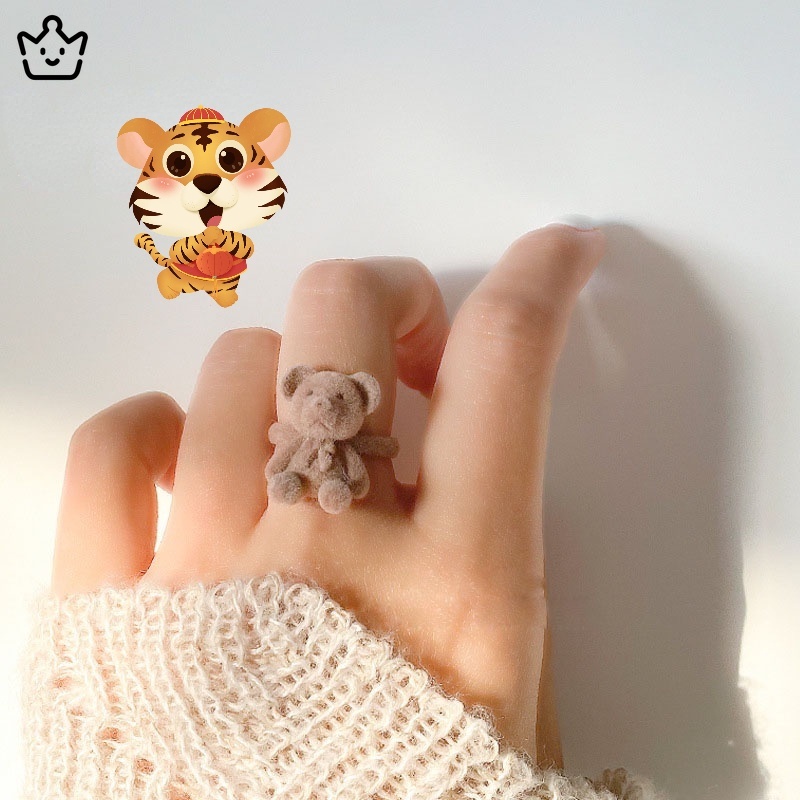 Nhẫn Mở Hình Mặt Gấu Chất Liệu Nhung Thời Trang Cho Nữ JP6