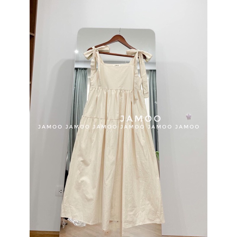 Váy hai dây babydoll buộc nơ vai chất thô 4 màu_ Váy nữ thiết kế Jamoo (video/hình thật/sẵn) | BigBuy360 - bigbuy360.vn