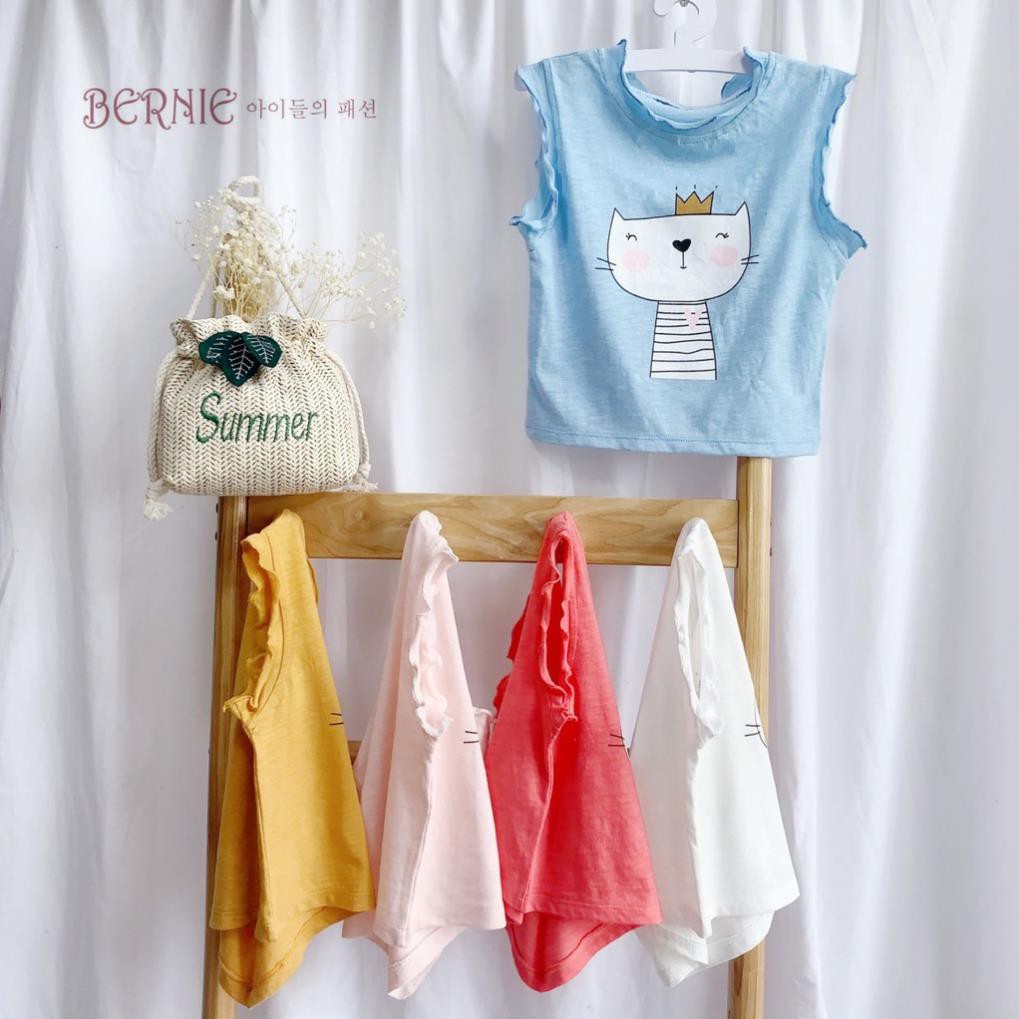 ( RE VO DICH ) Áo cotton xước ba lỗ hoạ tiết mèo con dễ thương, áo thun cotton mát lịm