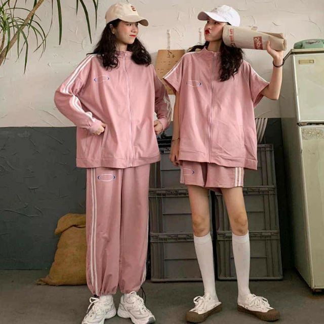 SET ĐỒ THỂ THAO NAM NỮ ULZZANG - SET NỈ THỂ THAO SỌC UNISEX | BigBuy360 - bigbuy360.vn