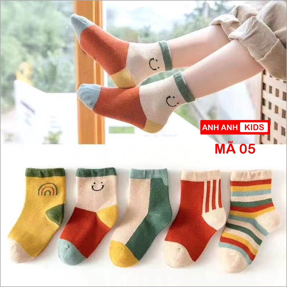 [ Hot 2021] Set 5 đôi Tất cho bé - tất trẻ em chất cotton hàng xuất khẩu- Anhanhkids, Anhanhhome