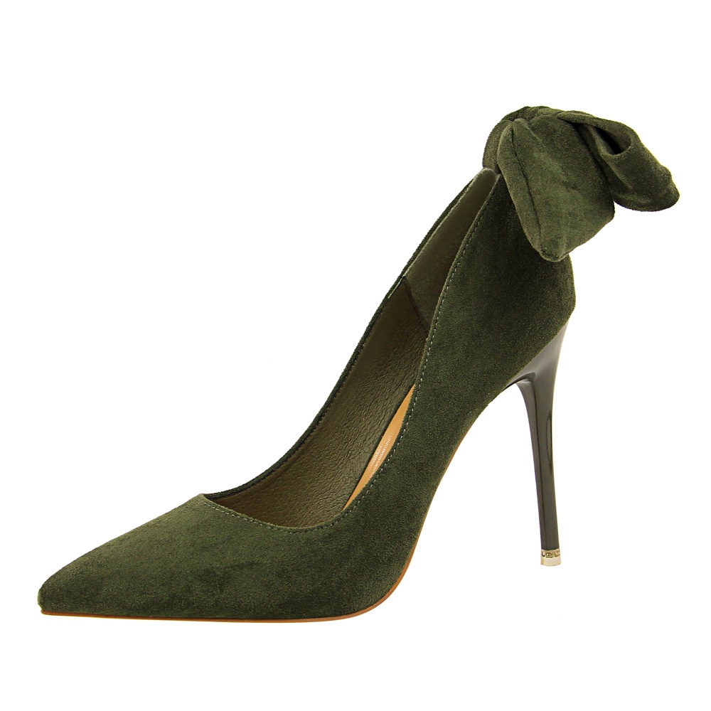 BIGTREE Giày Cao Gót 10.5cm Da Lộn Mũi Nhọn Miệng Nông Trang Trí Nơ Cho Nữ 1717-3