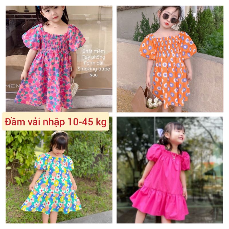 ĐẦM VÁY VẢI MỀM NHẬP BÉ GÁI HAIVANCO 12 đến 38kg mềm mại và thoáng mát màu sắc rực rỡ tay phồng dáng xòe đi học đi chơi