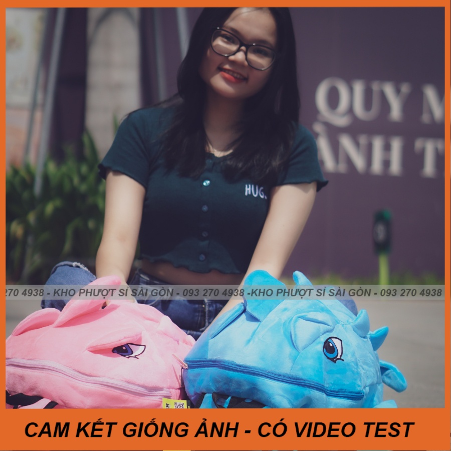 Giá sỉ balo khủng long vải nhung mịn màu xanh dương đi phượt - Balo tắc kè đi phượt