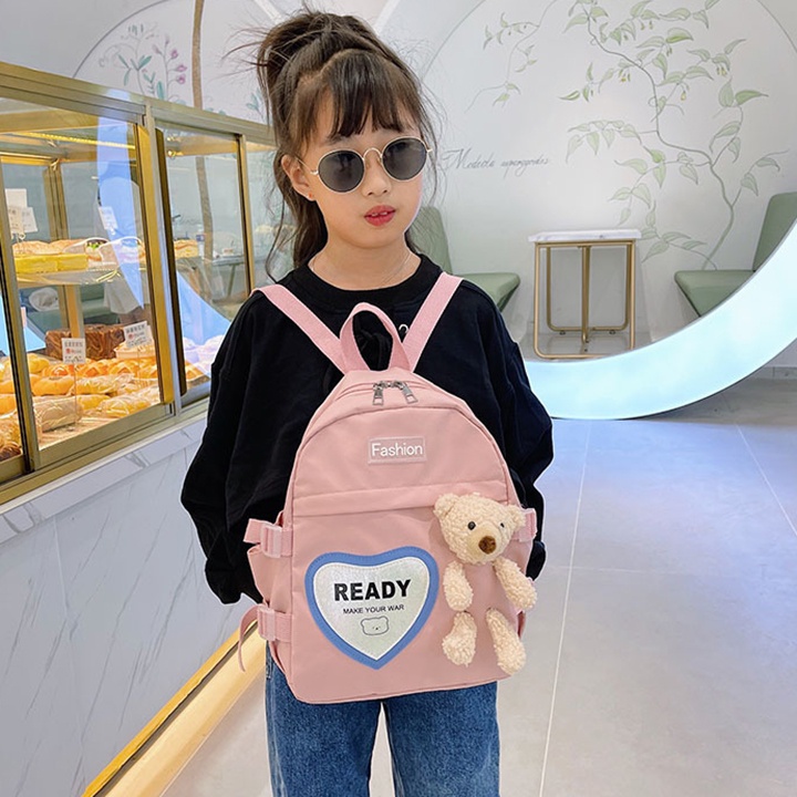 Balo kèm gấu bông cho bé đi học mẫu giáo chất mềm mịn chống thấm nước cao cấp size 32cm BALO-527