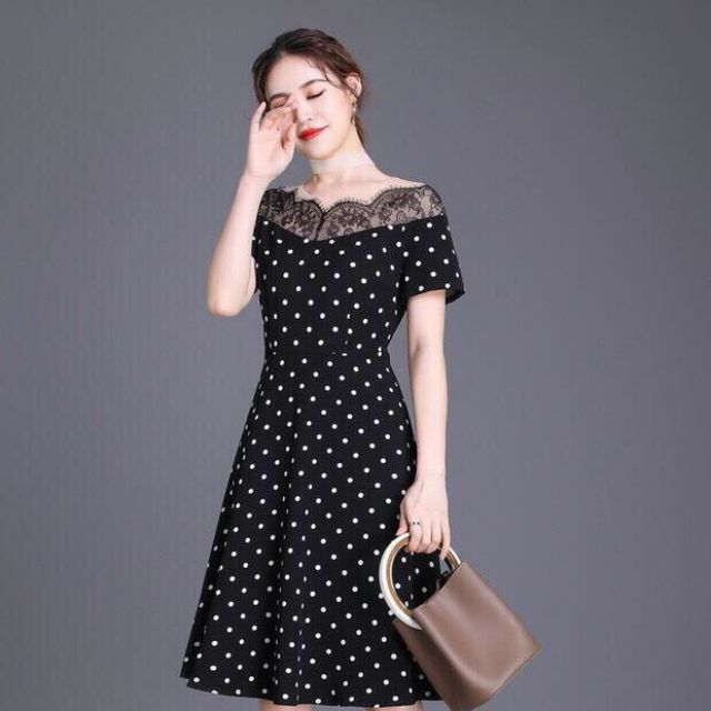 Đầm voan lụa chấm bi (kèm ảnh thật)