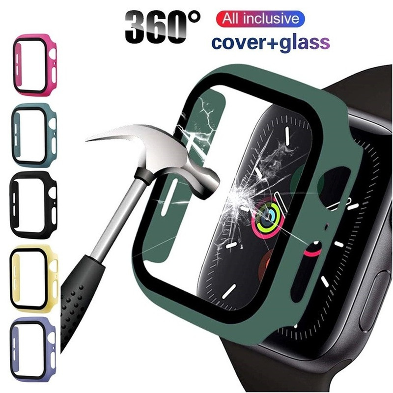 Vỏ bọc bảo vệ màn hình đồng hồ thông minh kính cường lực thích hợp cho Apple Watch SE 6 5 4 3 2 1 38 40 42mm