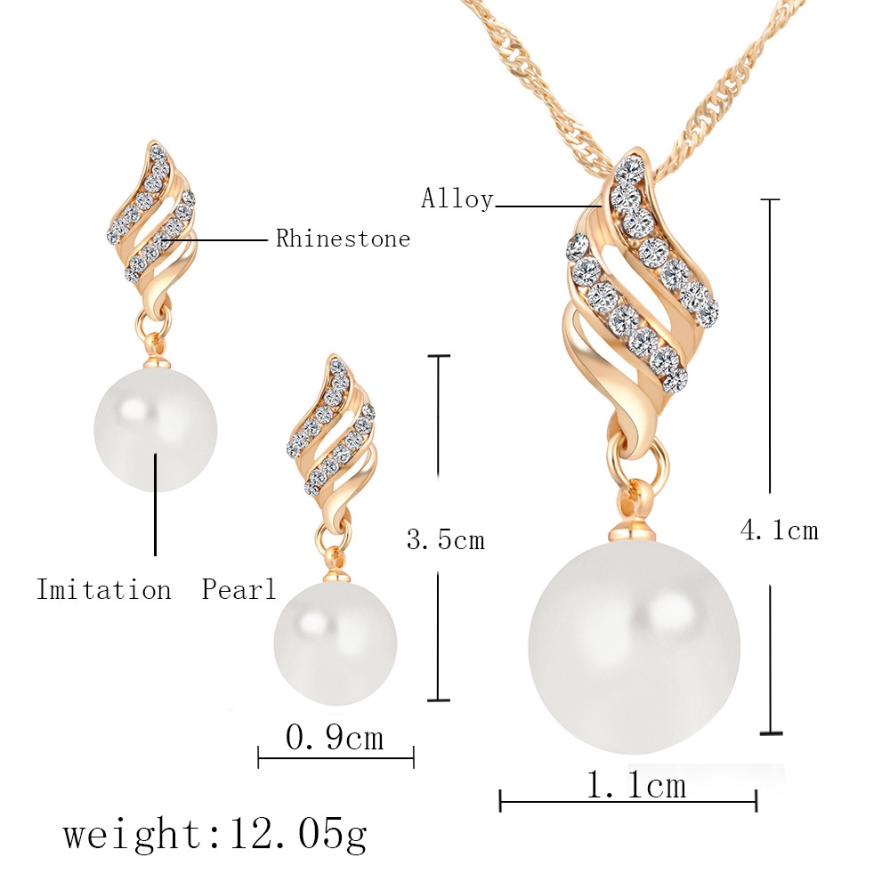 Bộ Vòng cổ + Bông Tai Đính Đá &amp; Ngọc Trai Giả Thời Trang Cho Nữ Mới