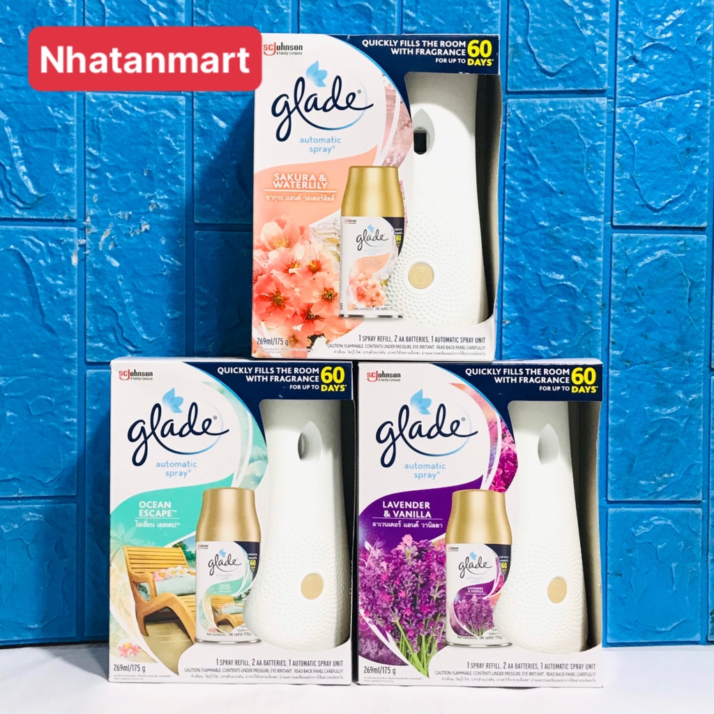 Combo 2 Máy xịt thơm phòng tự động Glade phiêu bồng 3in1 (kèm clip hướng dẫn sử dụng)