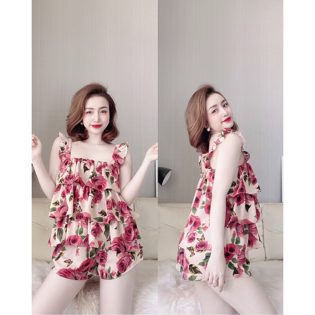 Đồ Ngủ Sexy Nữ, Bộ Ngủ Mango 3 Tầng Chất Cực Mát Dưới 70Kg