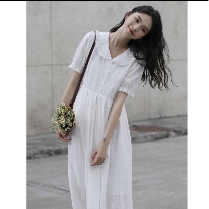 Đầm cổ bèo dáng dài có lót tùng