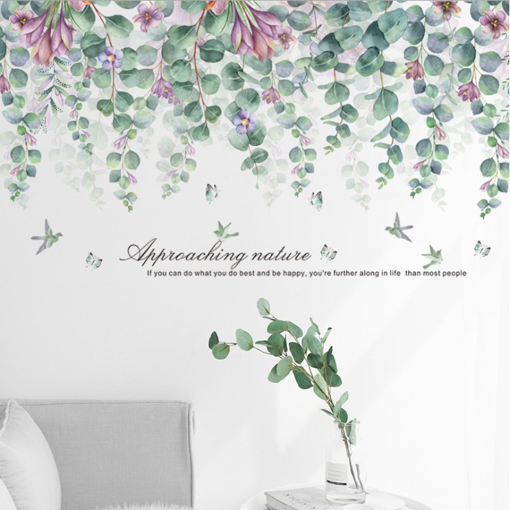 Decal dán tường trang trí - HOA SỨ TÍM LEO TƯỜNG SẮC NÉT HIỆN ĐẠI