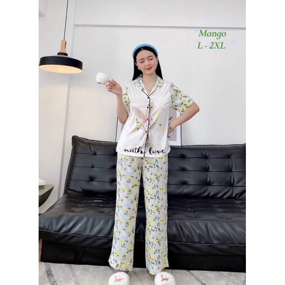 Đồ Bộ Pizama Lụa Mango Mềm Mát - Bộ Mặc Nhà Quần Dài Tay Ngắn Có Size 50-75kg