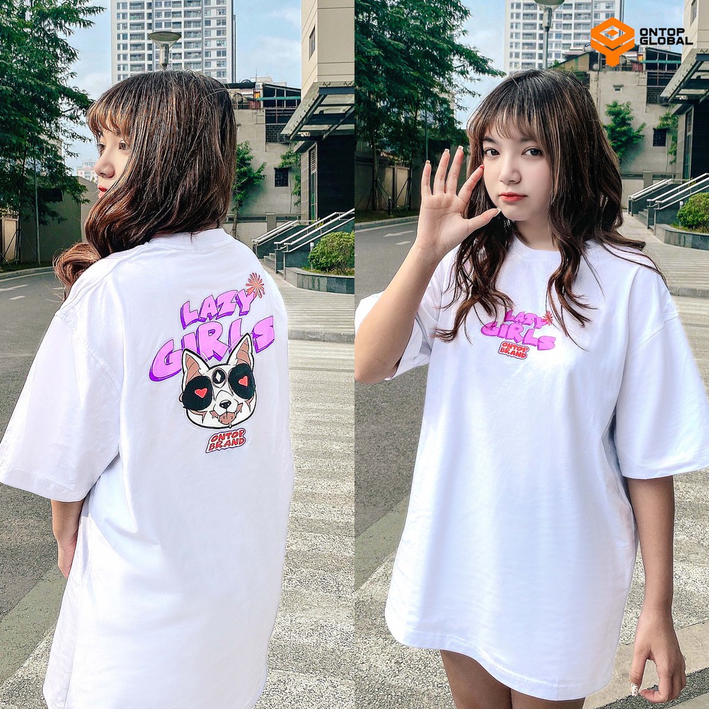 [Freeship] Áo thun tay lỡ form rộng nữ màu trắng Lazy Girl local brand ONTOP