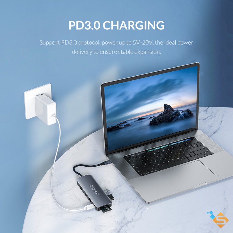 Bộ Chia Cổng USB 3.0 Type-C 11 trong 1 ORICO USB * 3 HDMI VGA LAN TF/SD Audio PD 100W Cho MacBook UltraBook - BH 1 Năm